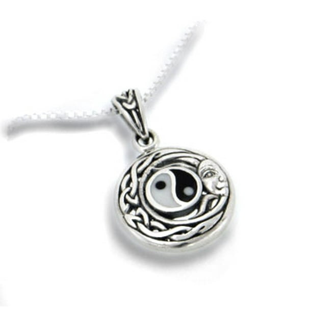 Flowing Sun Yin-Yang Celtic Knot Pendant Sterling Silver 18 Chain Necklace Flowing Sun Yin-Yang Celtic Knot Pendant Sterling Silver 18 Chain Necklace